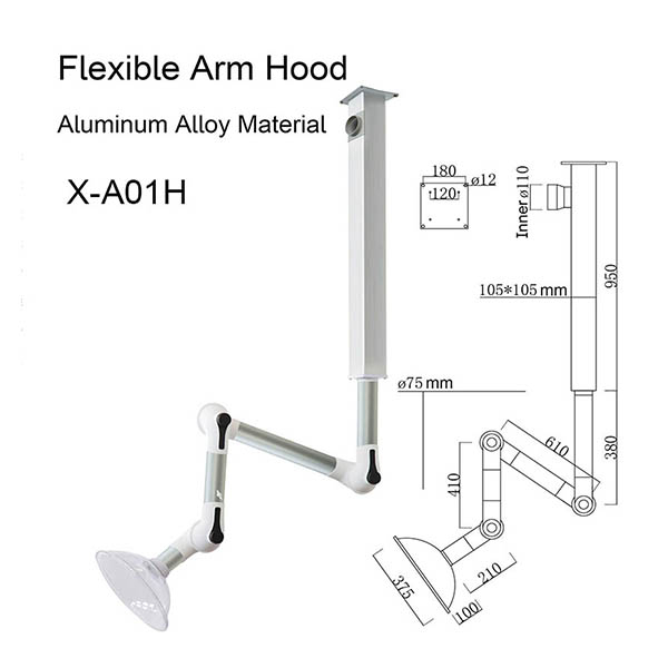 Fume Extractor Arm Hoods Flexible Lab Ceiling Mount Aluminum Alloy Material