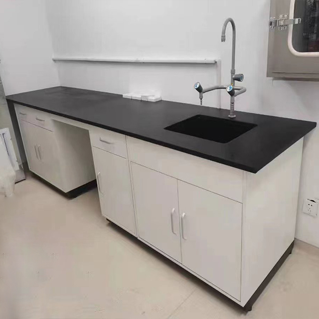 Chemistry Laboratory Workbench Wall Mounted Side Bench with Cabinet Storage